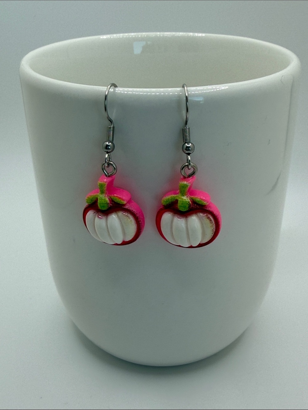 Pink Lychee Fruit Earrings Handmade Novelty Resin Earrings